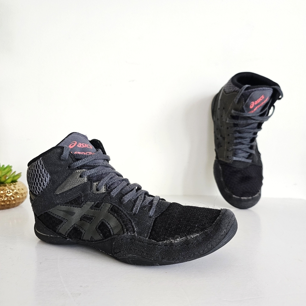 ASICS Snapdown Wrestling Shoes Black Gray Size 5 Youth Women 6.5 Combat Training